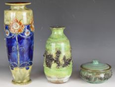 Royal Doulton vase, Iceland lava vase and covered pot, tallest 35cm