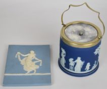 Wedgwood (attributed) Jasperware tile decorated with one of the dancing hours in relief, and a