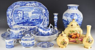 Spode tea, dinner and decorative ware in the Italian pattern including a large vase, meat plate