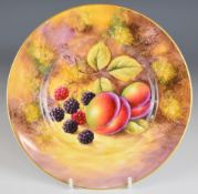 Royal Worcester peaches and blackberries painted fruit plate signed J Smith, diameter 20.5cm