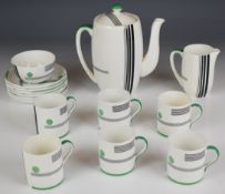 Foley china Art Deco coffee set decorated in the Mayfair pattern, 15 pieces, tallest 20cm