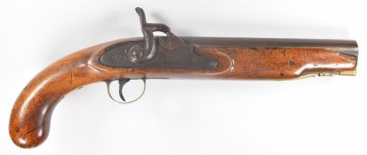 Percussion hammer action Dragoon pistol with lock stamped 'Tower' and with crown, brass trigger