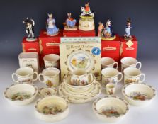 Royal Doulton Bunnykins figures and nursery ware, some figures boxed including Rocking Horse musical