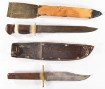 William Rodgers 'Bowie' hunting knife with 14.5cm blade and sheath, together with another hunting