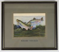 Attributed to Bernard Venables (1907-2001) watercolour study of a pair of trout, named to mount,