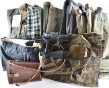 A collection of gentleman's shooting and sporting clothing including Barbour Northumbria waxed
