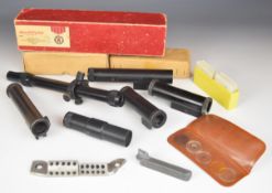 A collection of target rifle sights, scopes and accessories including Redfield Gun Sight Co X-