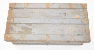 Large wooden trunk with tin or similar lining, L92 x D46 x H37cm, with carry handles