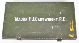 Large metal military trunk, named Major F J C Cartwright to lid, 88 x 48 x 33cm