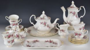 Royal Albert tea set decorated in the Lavender Rose pattern, approximately 30 pieces, tallest 29cm
