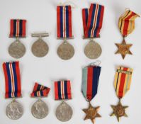 Ten British WW2 medals comprising 1939/1945 Star, two Africa Stars, one with clasp for 8th Army, and