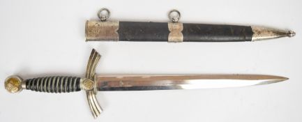 WW2 German Nazi Third Reich first pattern Luftwaffe dagger with leather and wire grip, 3 stamped