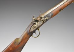 Unnamed flintlock blunderbuss with brass trigger guard and butt plate, steel ram-rod and 12 inch