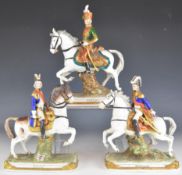 Sitzendorf three porcelain mounted military figures comprising Bertrand, Pully and Soult, tallest