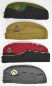 Three British Army side hats for the Devonshire Regiment, East Surrey Regiment and Royal Army