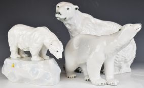 Three Royal Dux Polar Bear figures, tallest 27cm