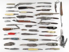 A collection of forty pocket / folding knives including 'Swiss Army' examples, multi blades / tools,