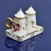 Swansea porcelain early 20thC pair of candle snuffers on rectangular tray, probably decorated by
