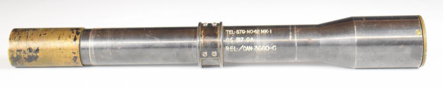 WW2 No. 42 Mk I scope stamped 'Tel Stg No 42 MK.I OS 817 GA REL/CAN 3660-C', 28.5cm long.