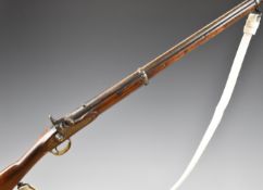 Enfield pattern two band percussion hammer action musket with lock stamped '1859 Tower' and with
