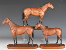 Three Beswick racehorse figures comprising Arkle, Mil Reef and Connoisseur Collection Nijinsky,