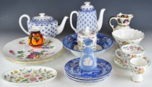 Ceramics including Minton Haddon Hall, Spode Blue Italian, two Spode Fleur de Lys teapots, four