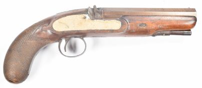 Steven of London percussion pocket pistol with engraved trigger guard and top strap, chequered grip,