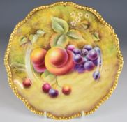 Royal Worcester peaches, grapes and cherries painted fruit plate signed B Cox, diameter 20.5cm