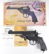 Webley MK VI Service Revolver .177 CO2 air pistol with chequered composite grip and belt loop,