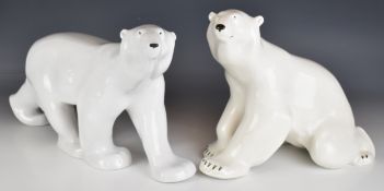 Lomonosov / USSR two large porcelain Polar Bear figures, tallest 27cm