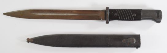 German WW2 84/98 pattern bayonet with plastic grips, EUF Horster and 1902 to ricasso, 24.5cm