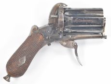 Unnamed 5mm six-shot pinfire hammer action pepperbox pistol / revolver with chequered wooden