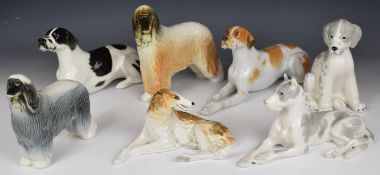 Lomonosov / USSR porcelain dog figures including two Afghan Hounds, four Great Danes and a