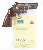 Deactivated Smith & Wesson .357 Magnum six-shot double-action revolver with inset monograms to the