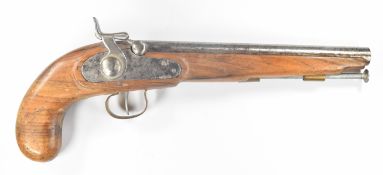 Replica percussion hammer action pistol with brass trigger guard, steel ram-rod and 10 inch