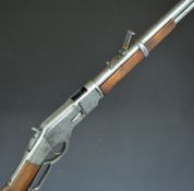 Winchester style Model 73 replica underlever-action rifle with wooden stock and forend and 20 inch