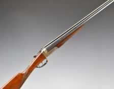 Master 12 bore side by side ejector shotgun with chequered grip and forend, double trigger and named