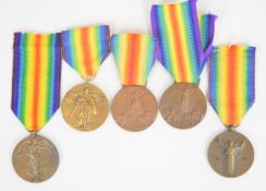 Five WW1 Allied Victory Medals for France, Belgium, America and Italy (2)