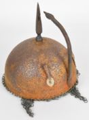 Steel helmet with chain mail neck protector, spike, plume holders and fixed nose guard