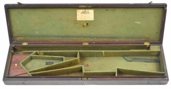 John Manton mahogany and brass muzzle loading gun case with fitted interior, bone handles and lock