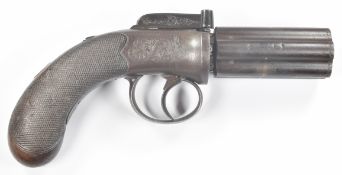 Fletcher of Gloucester six-shot percussion bar-hammer action pepperbox revolver with named and