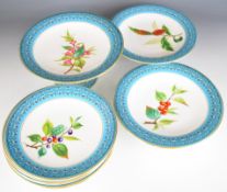Victorian Royal Worcester dessert service comprising six plates and a garniture of three tazzas, all