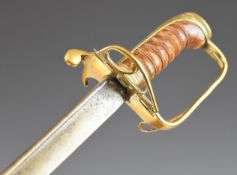 19thC sword with leather and wire grip, folding guard and shortened 66cm blade PLEASE NOTE:-