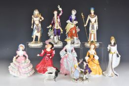 Royal Doulton, Wedgwood, Sitzendorf and Coalport Egyptian / Cleopatra figurines, tallest 22cm