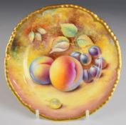 Royal Worcester painted fruit plate with gilded rim and signed P English with certificate,