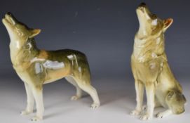 Lomonosov / USSR two limited edition of 500 porcelain figures Howling Wolf Sitting and Howling