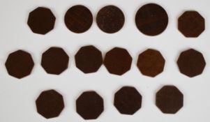 Fifteen British NAFFI tokens comprising three different denominations