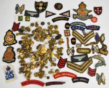 Small collection of military cloth badges including rank insignia, Canadian Air Force, Somerset