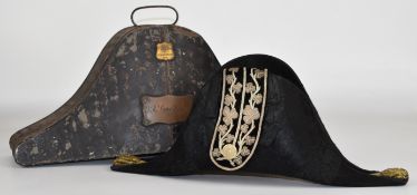 Bicorn hat by Anderson & Son, London in hat tin, with metal plaque GR Lane Fox Esq, possibly