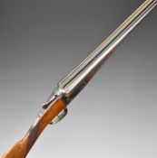 AYA Yeoman 12 bore side by side shotgun with chequered grip and forend, double trigger and named